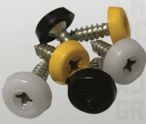 Coloured poly top number plate screws